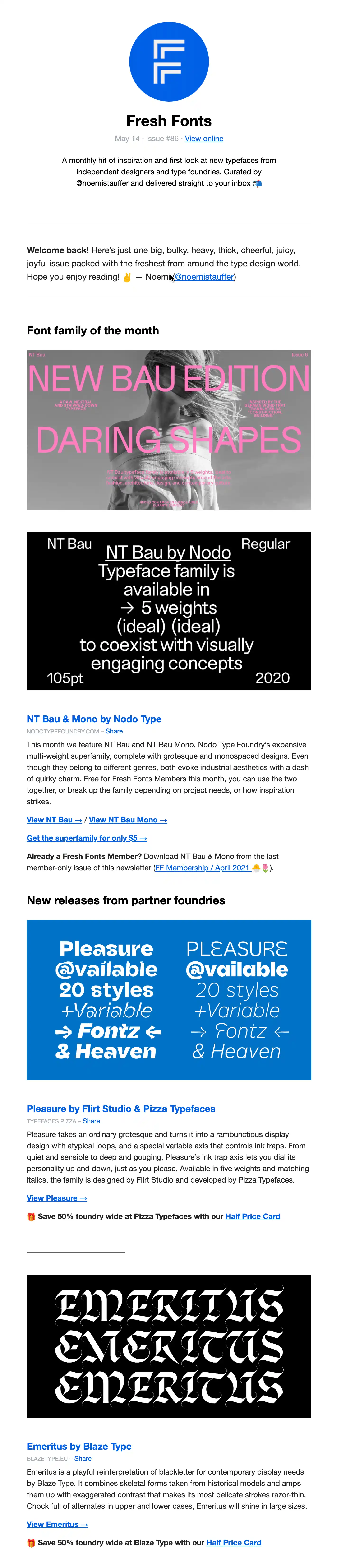 Fresh Fonts newsletter