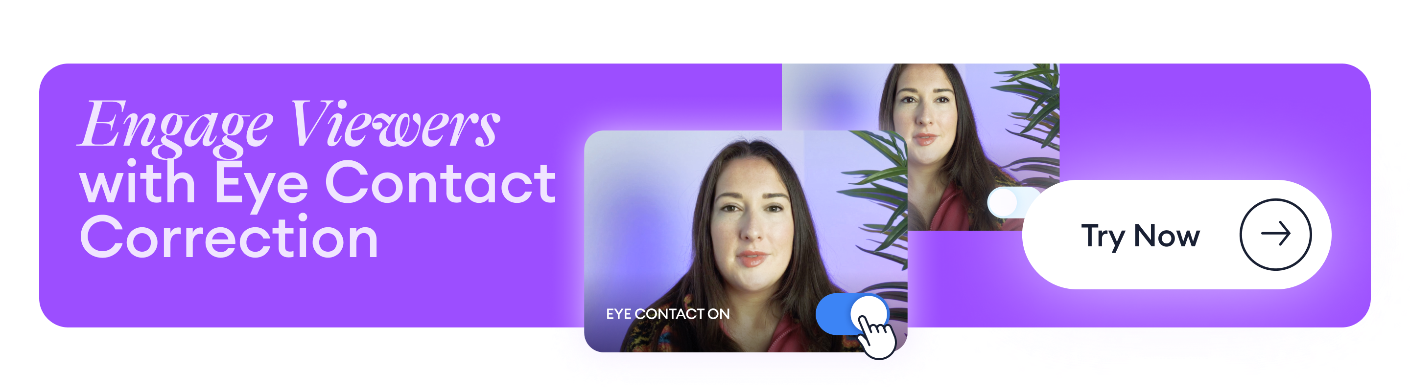 Call to action banner inviting readers to try out VEED's AI-powered eye contact correction tool.