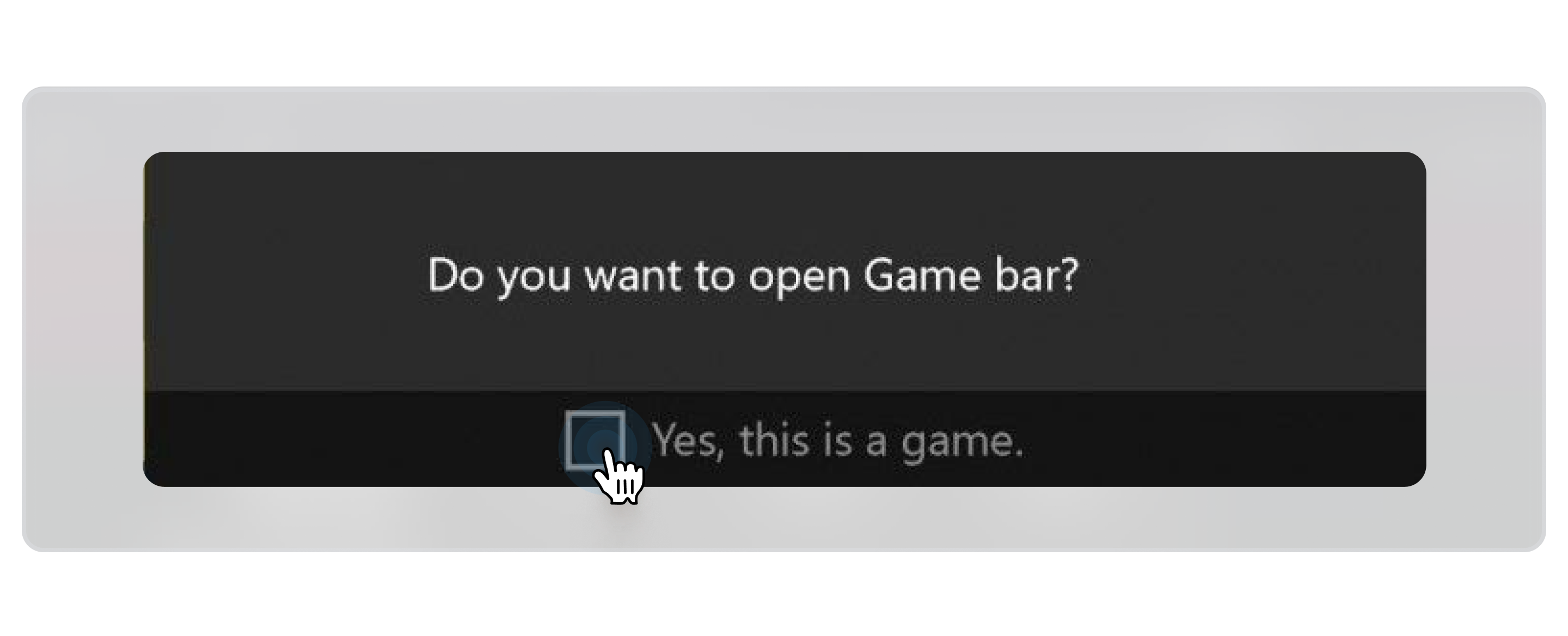 Snapshot of the Game Bar pop-up asking if you want to open it