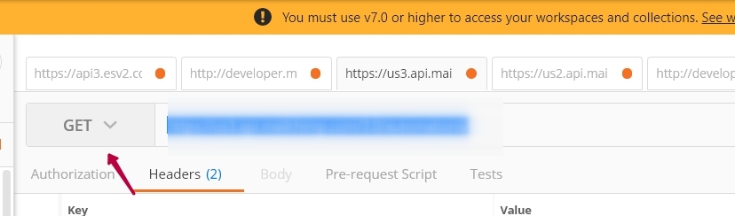 how to change the api request type in mailchimp