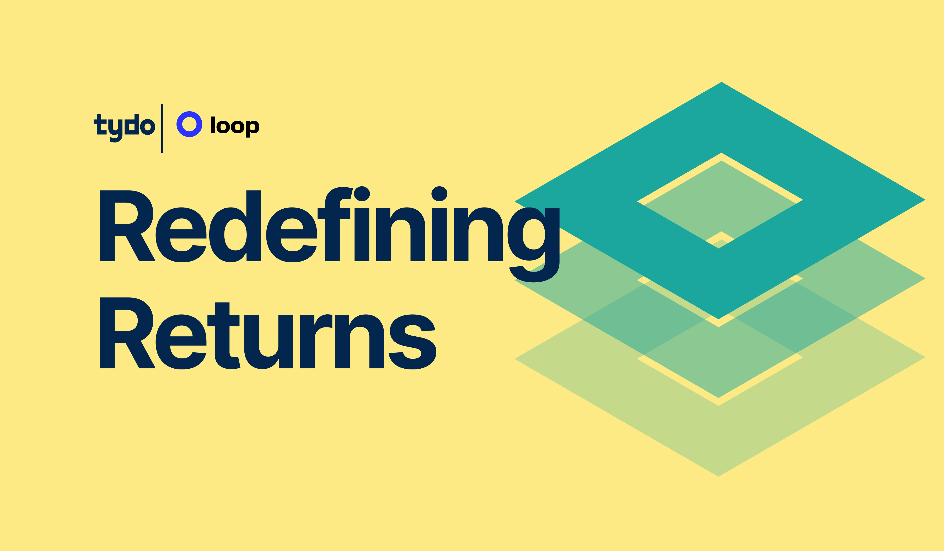 Yellow background with Loop and Tydo logo with blue text that says "Redefining Returns"