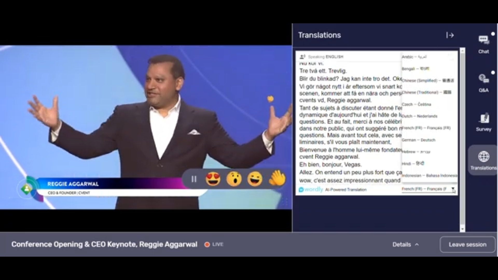 Cvent Connect July 2023 CEO Keynote Live AI Translation Powered by Wordly