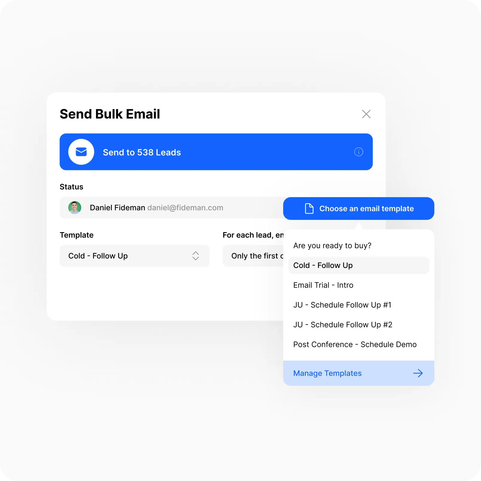 close crm bulk email and email templates