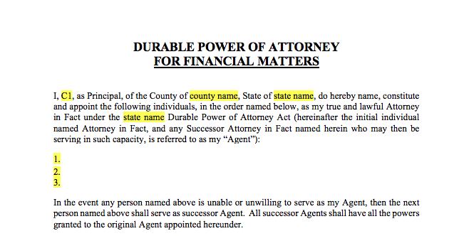 durable power of attorney for financial matters