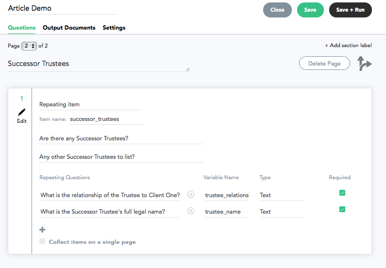 document automation looping repeating objects