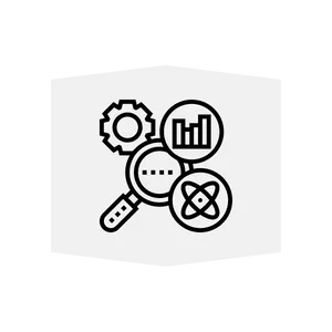 an icon with gears, graphs and a magnifying glass to represent SEO optimisations