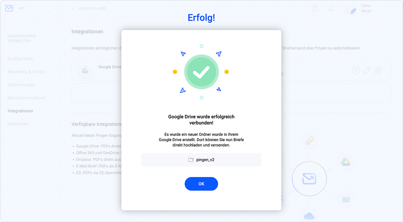 Google Drive wurde erfolgreich verbunden