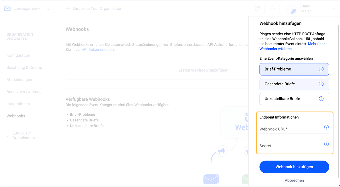 Webhook Endpoint Informationen