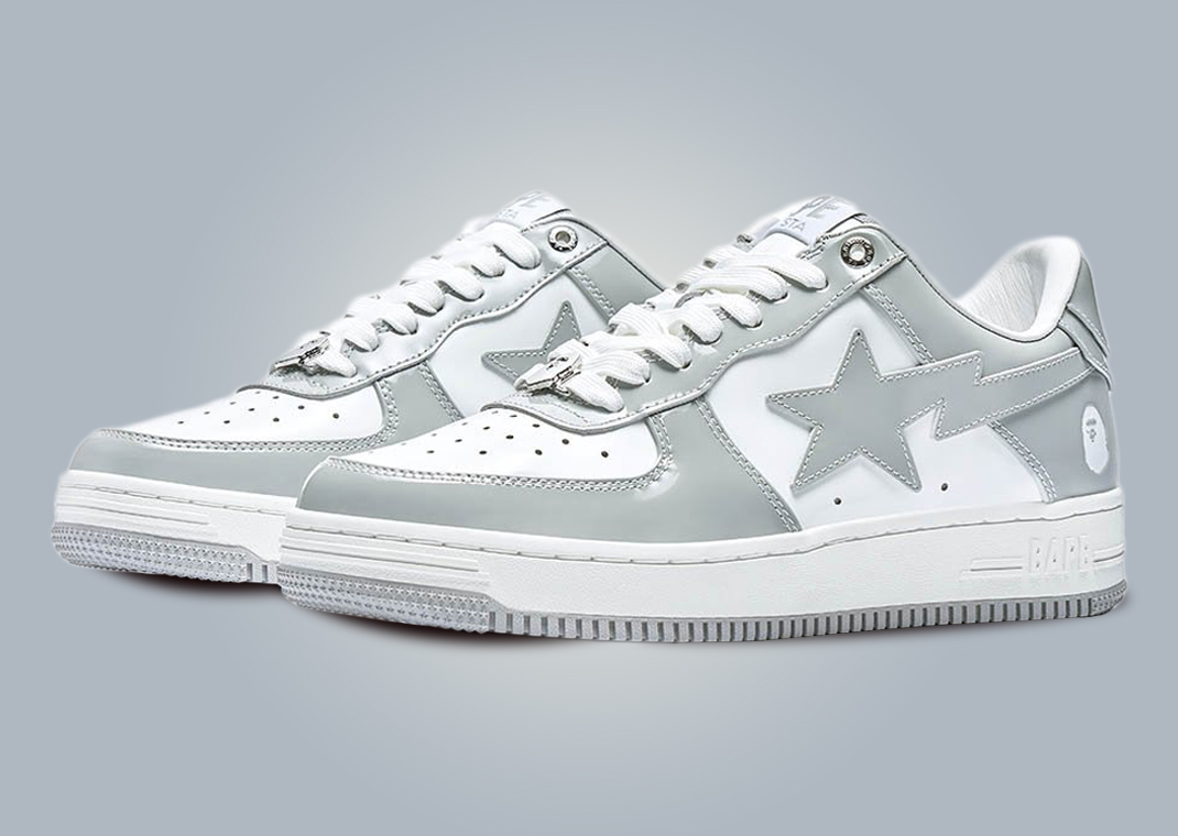 a bathing ape bapesta patent white