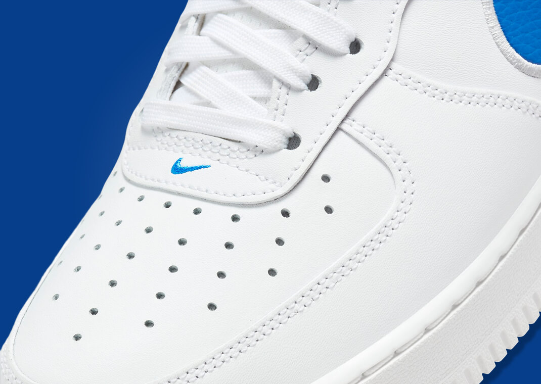 white air force ones with blue swoosh