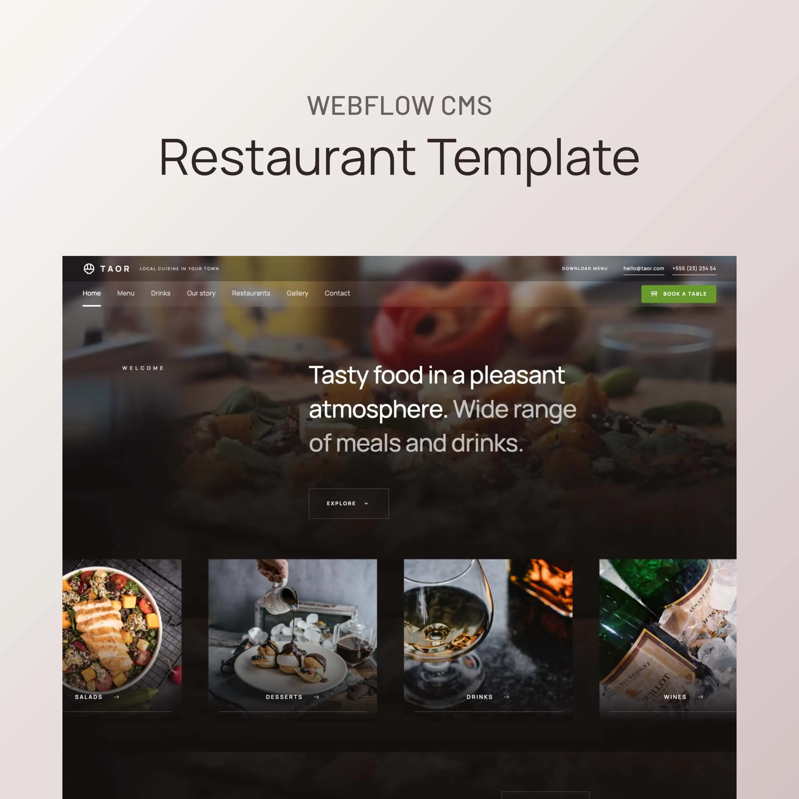 Taor - Restaurant Webflow CMS website template