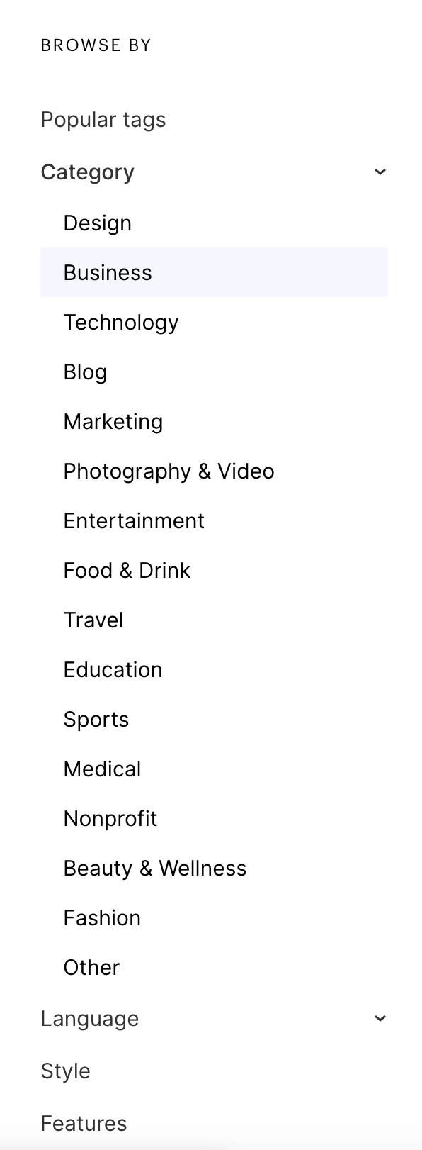 Webflow templates browse menu