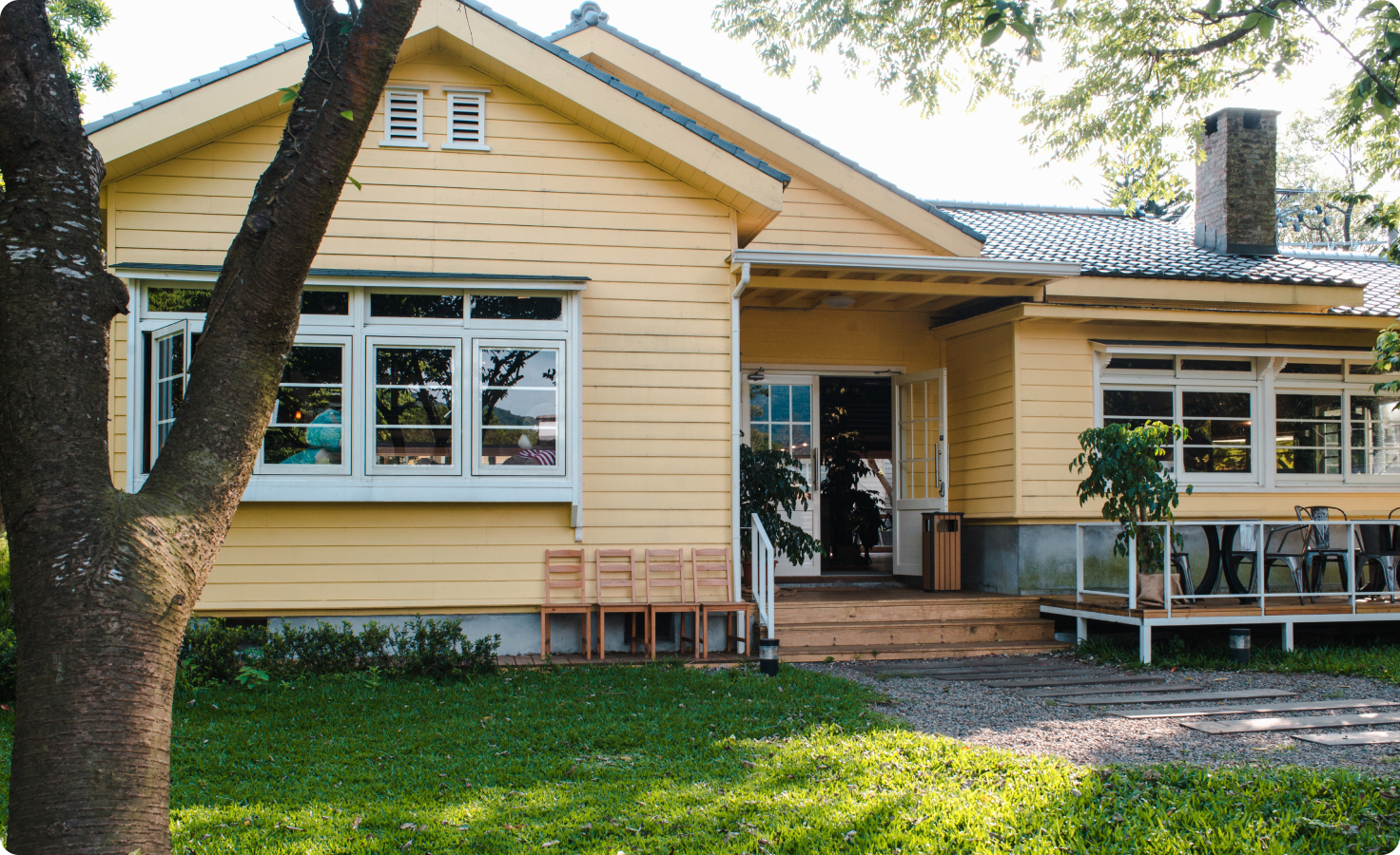 Residential yellow house.