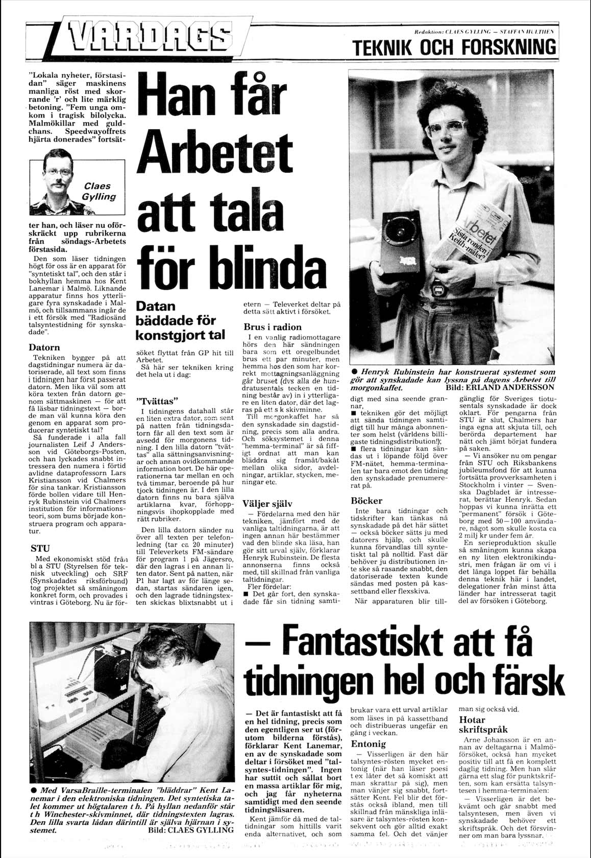 Helsida om Textalks arbete i tidningen Arbetet