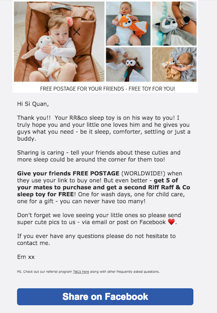 Refferral email example from Riff Raff & Co