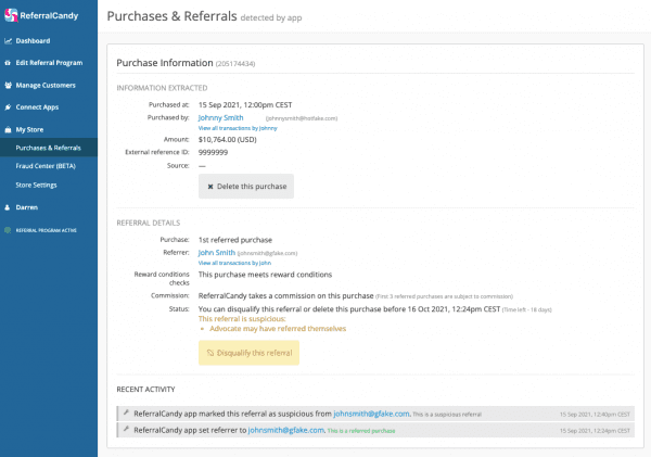 review-referral-transaction-suspicious-referral--fraud-center-referralcandy