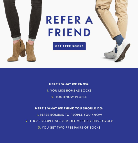 improve email deliverability email - Bombas Referral Email - refer a friend get free socks