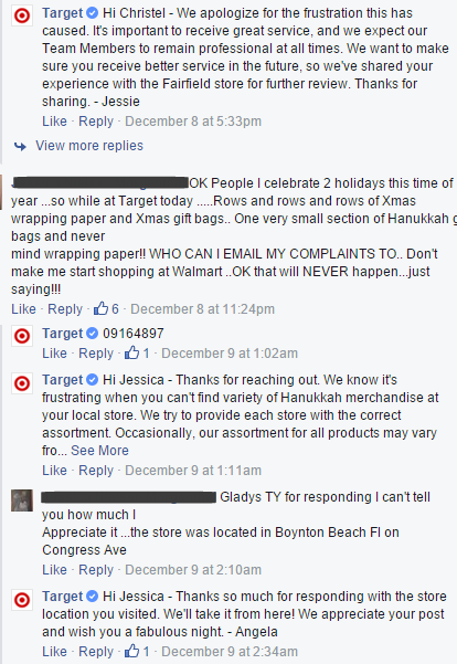 target customer service facebook comments relationship marketing example