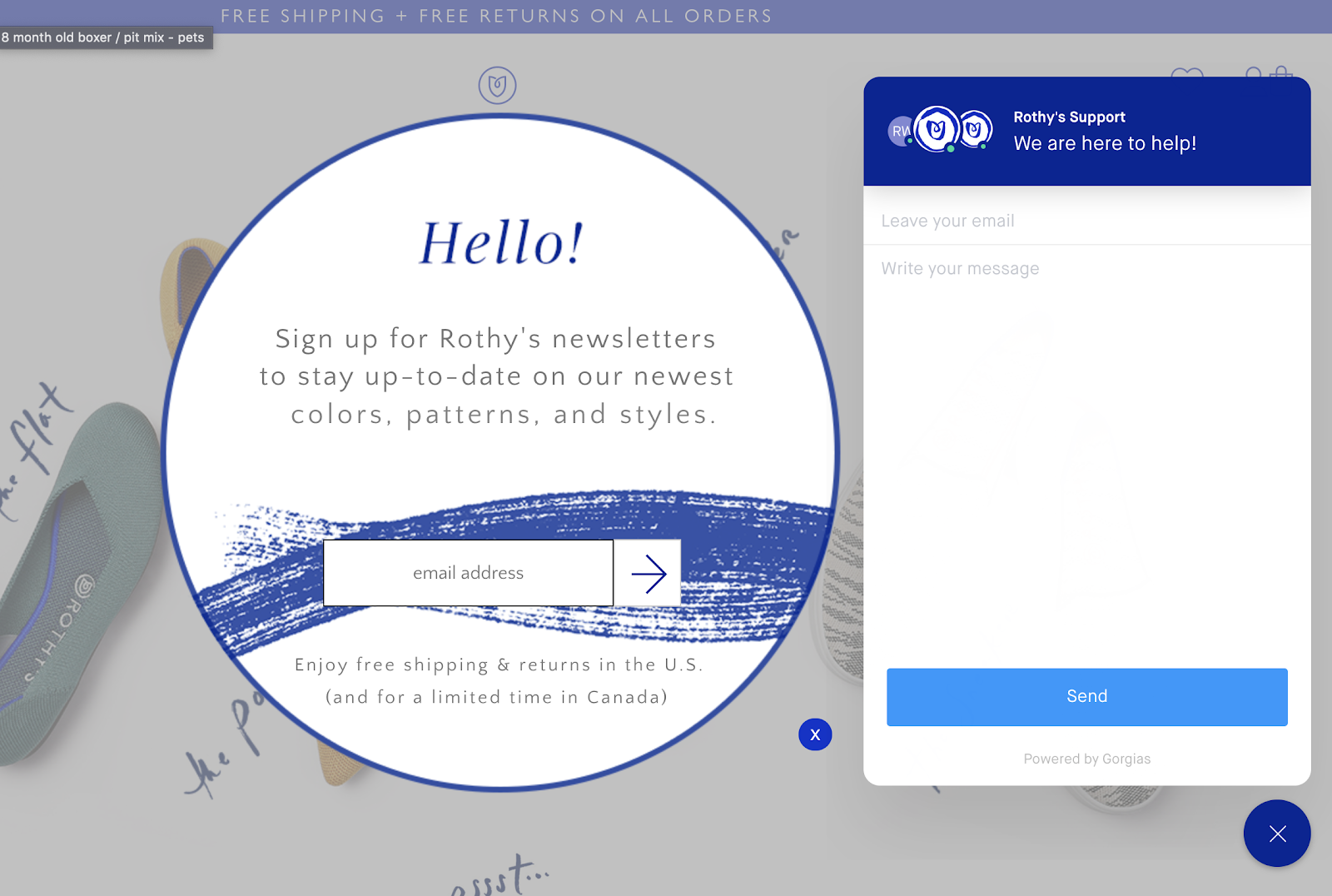 rothy's live chat overlay customer greeting ecommerce store referralcandy blog