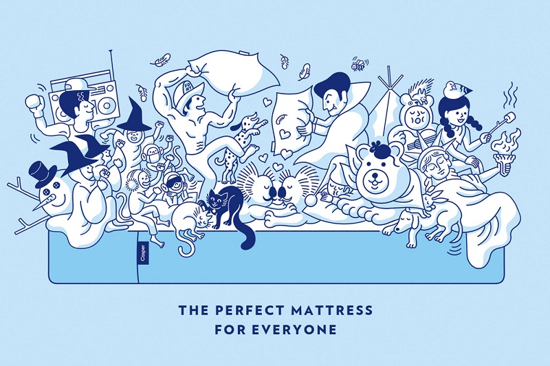 product branding - casper mattress illustration makes it clear it's perfect for everyone