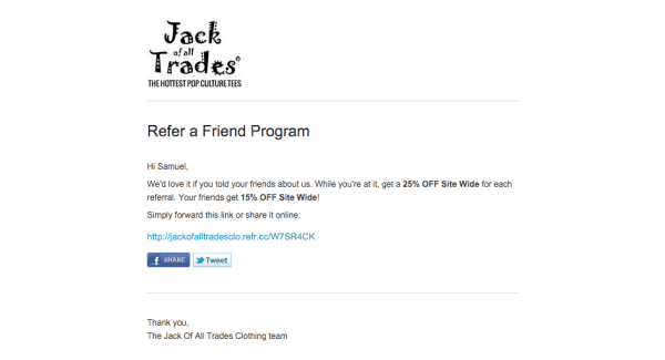 Jack Of All Trades Clothing referral email