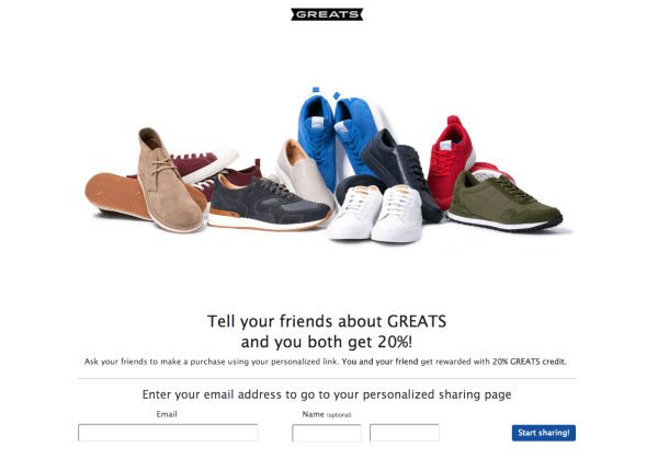 Greats referral program signup page