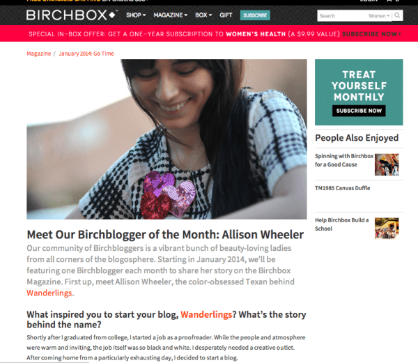 Birchbox features one new Birchblogger a month