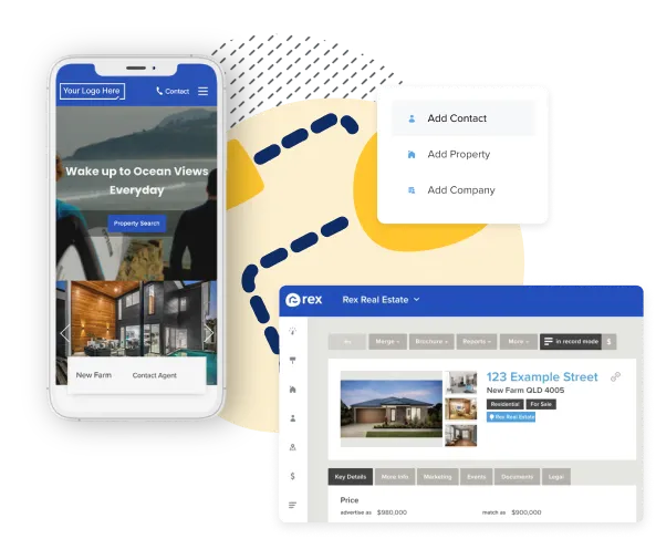 image of rex crm and siteloft website on mobile
