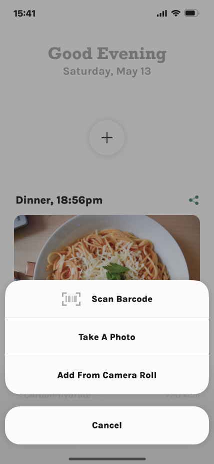 Users can add meals from one of three options