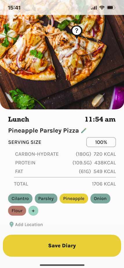 Nutrition will be split into categories and ingredients will be tagged