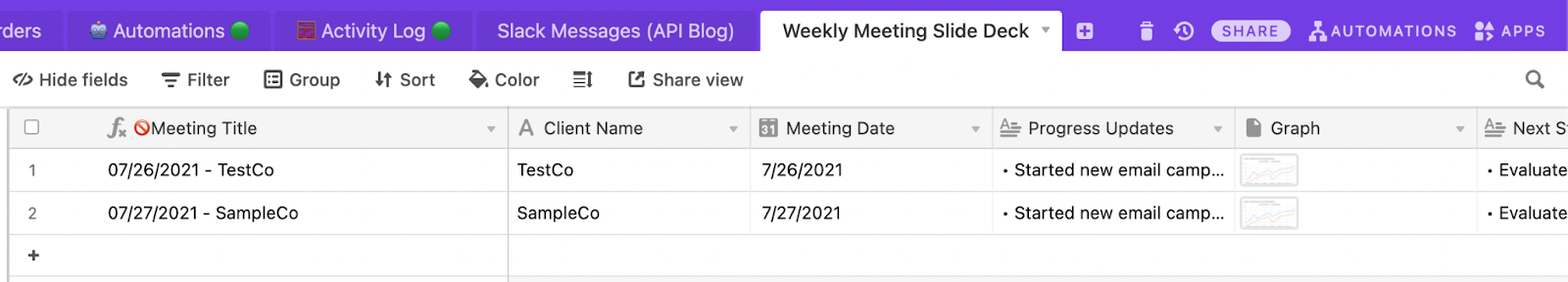 Create an Airtable database with a column for each variable