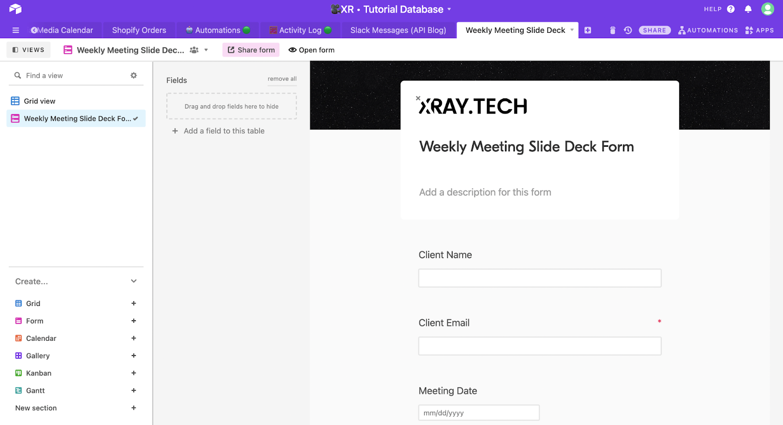 Create a form view in Airtable and fill it out to make test data