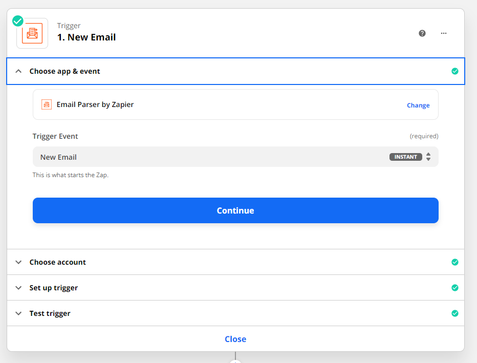 Start a new automation with "New Email" in Email Parser as the trigger