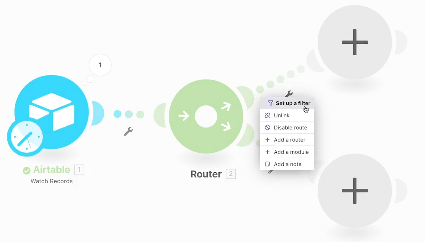 Click on the wrench to add a filter and set a condition for each route