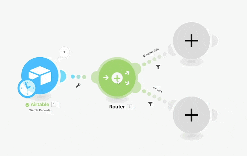 Click on the Plus sign in the middle of the router to add another route