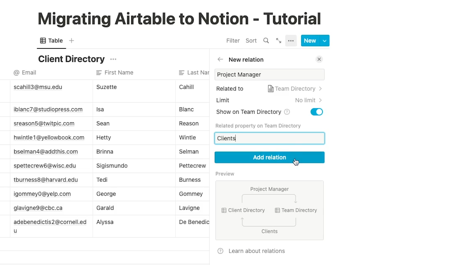 Select the which Notion document this field should relate to