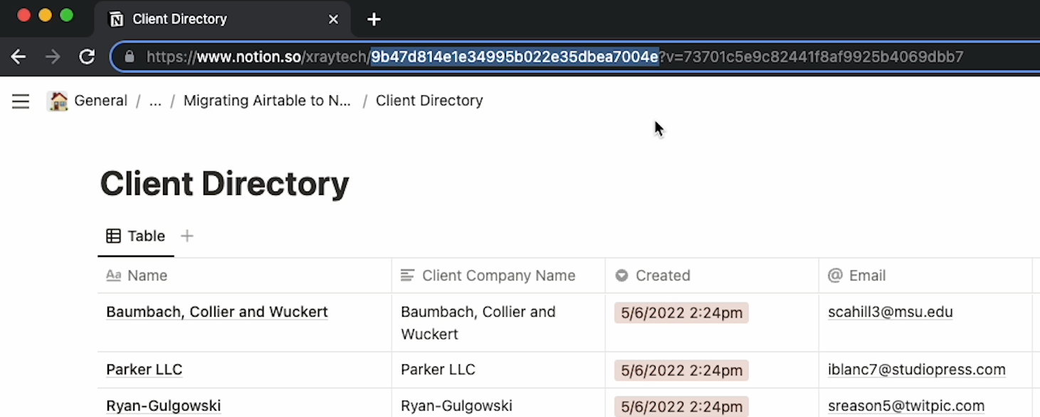 copy the string of characters after your workspace name and before the question mark to get the database ID from the URL bar