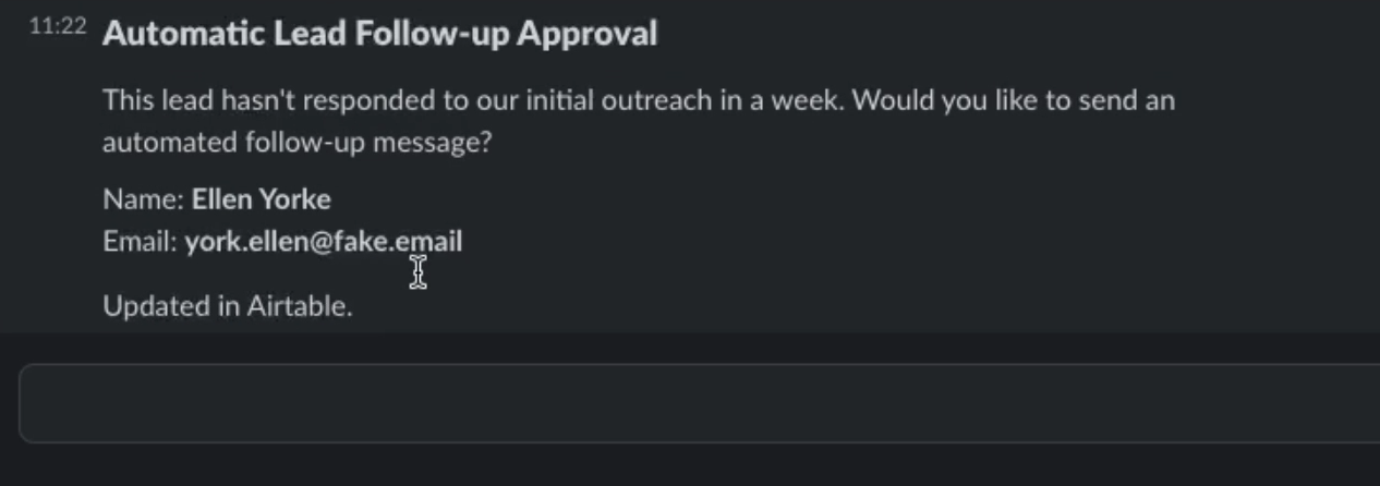 Actionable messages indicate when records are updated in Airtable