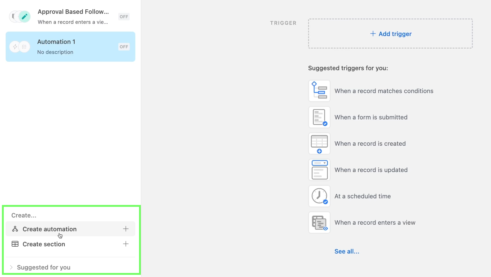 Click "create automation" to create a new automation