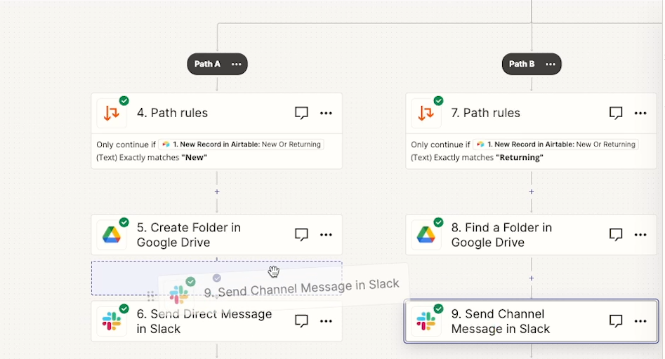 Drag and drop actions to rearrange them