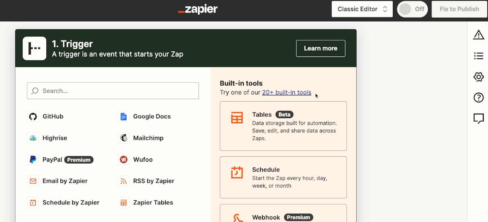 Zapier's classic editor