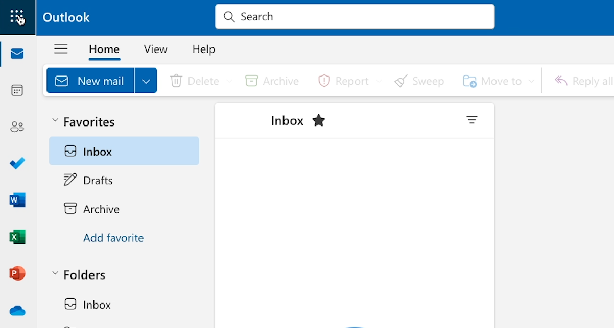 app launcher in Outlook