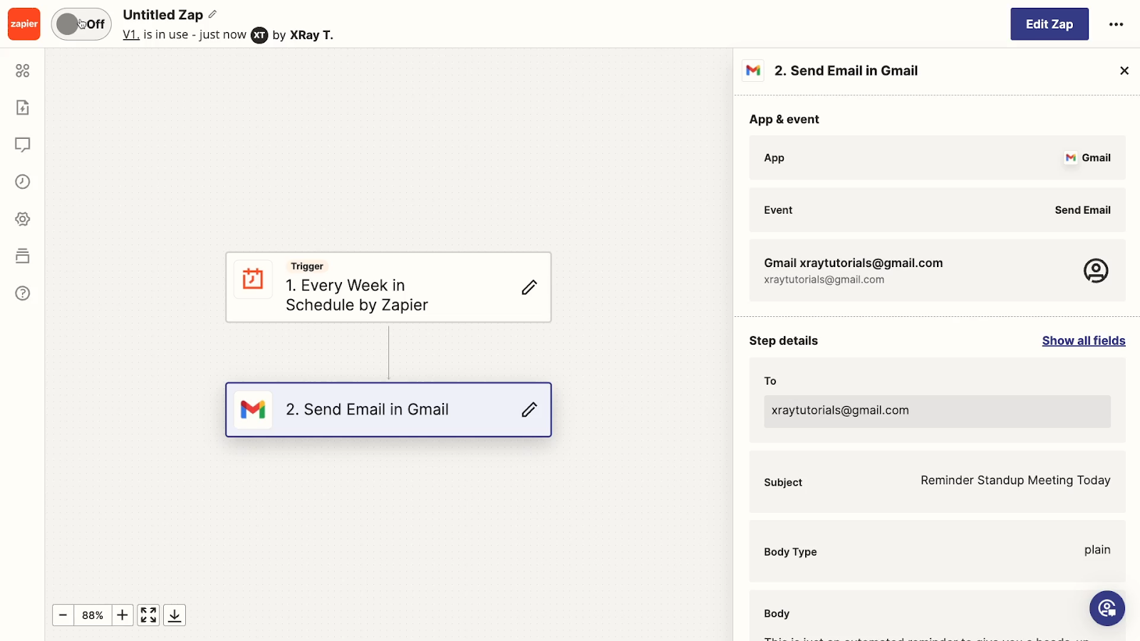 toggle Zap on or off