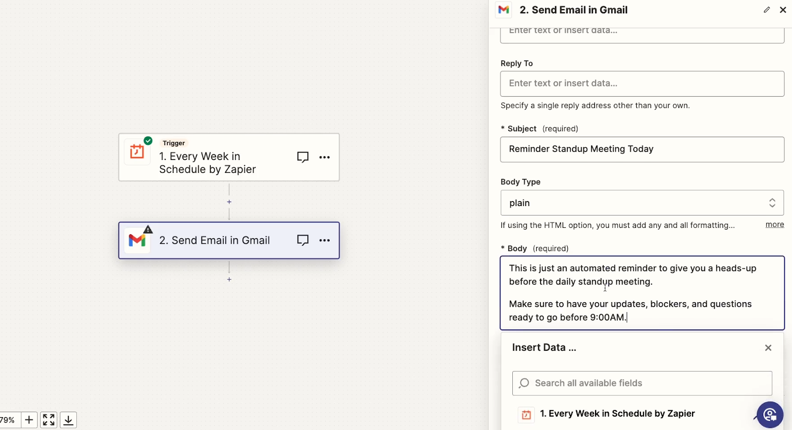 Configure automated email in Zapier