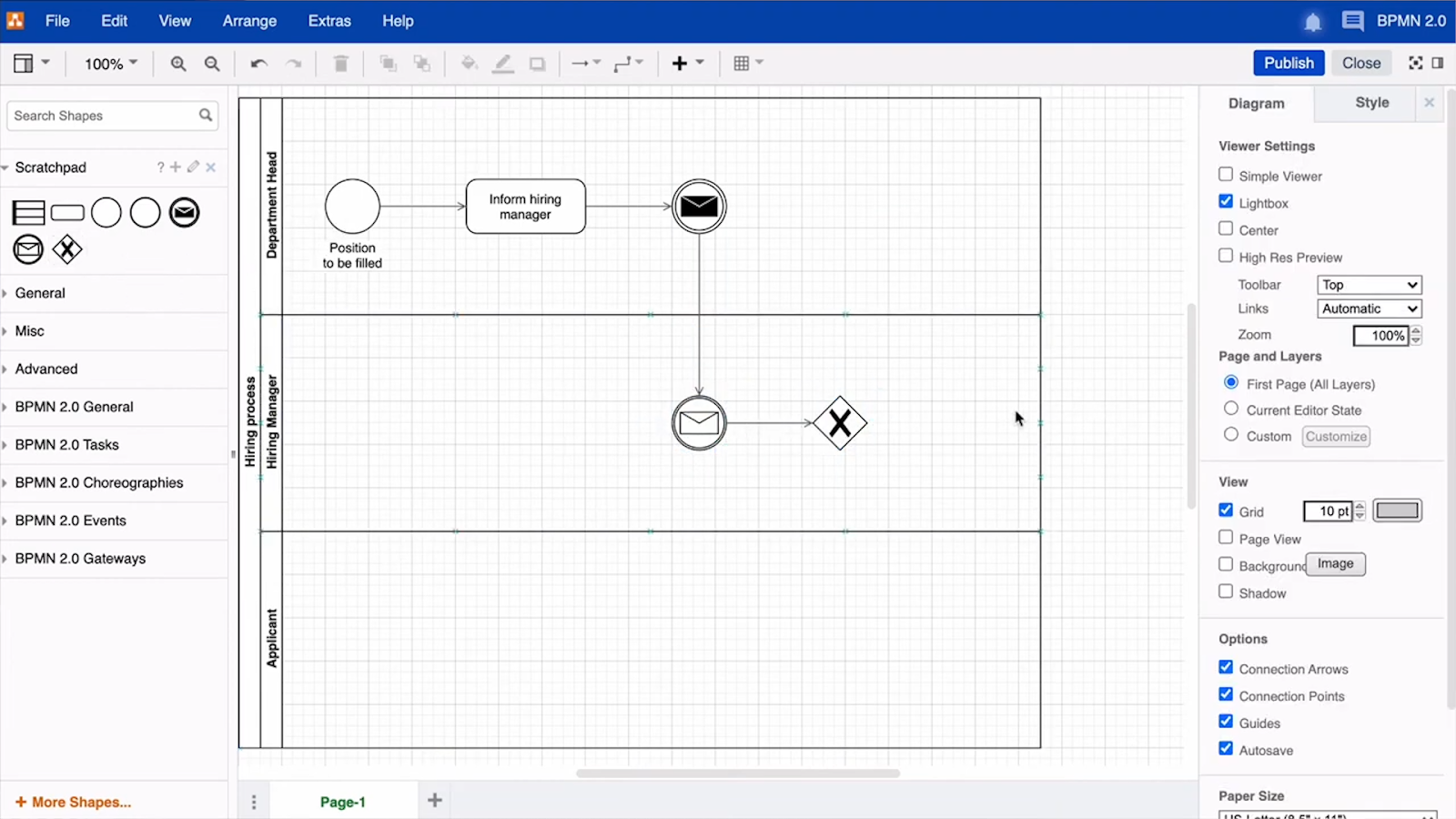 A BPMN diagram in Diagrams.net/Draw.io