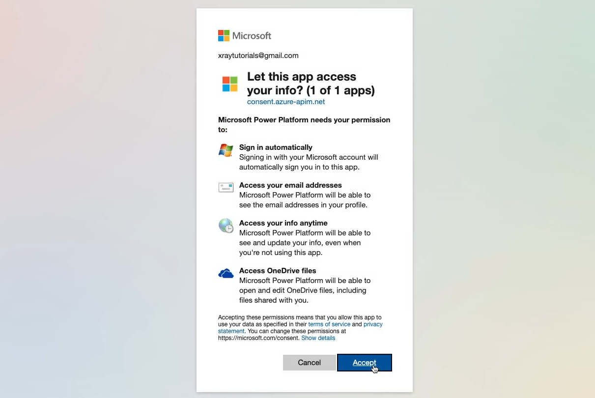 Authorizing Power Automate to use an app like OneDrive