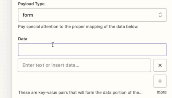 Key-value pairs in the Zapier webhook