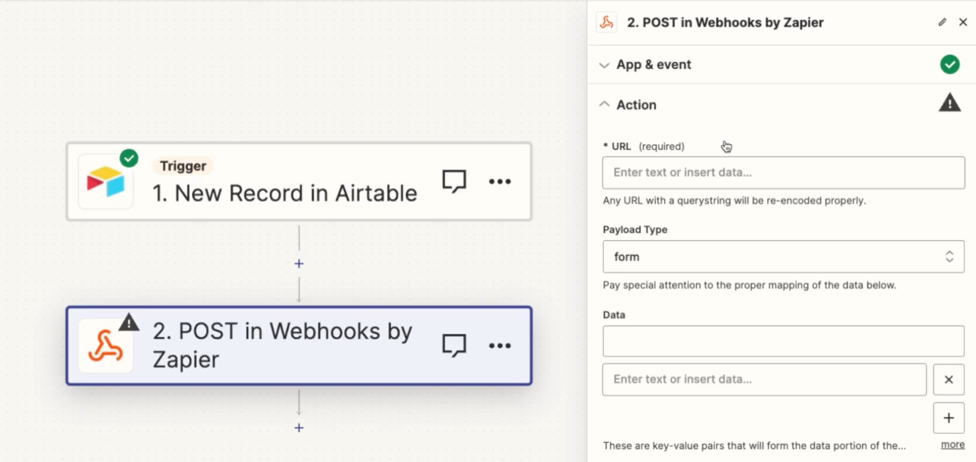 Webhooks steps require a URL