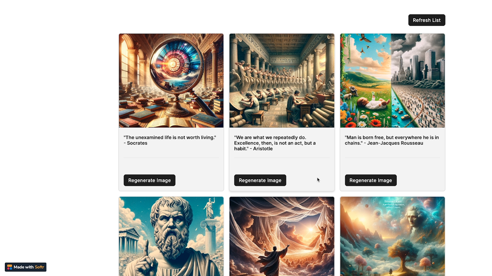 A Softr list with an updated image after clicking "Regenerate image"