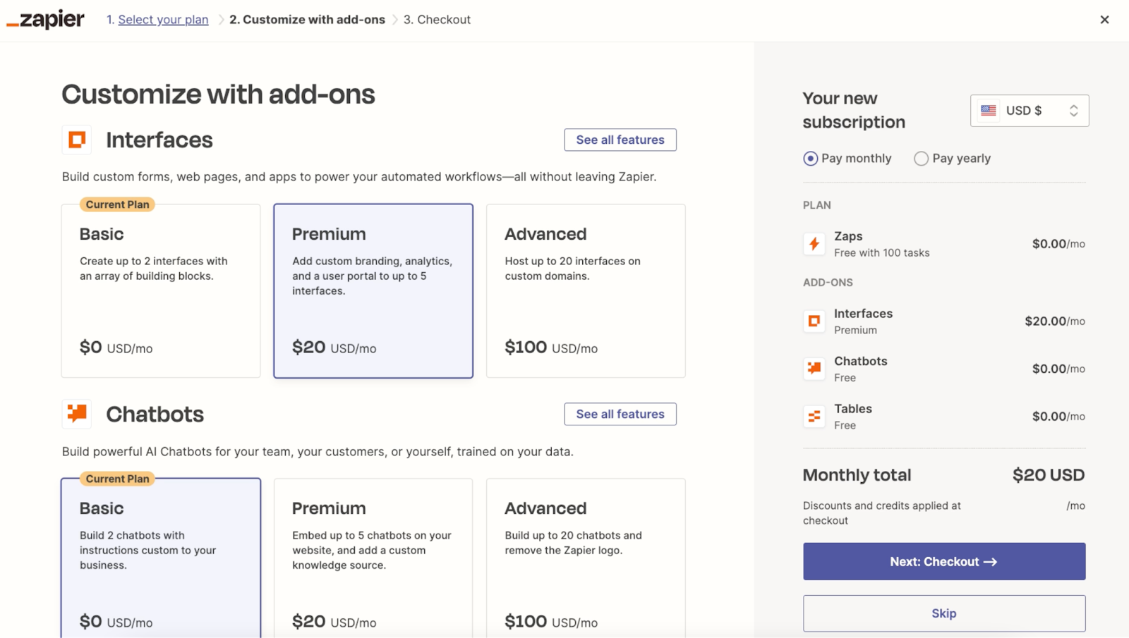 Zapier interface pricing plans